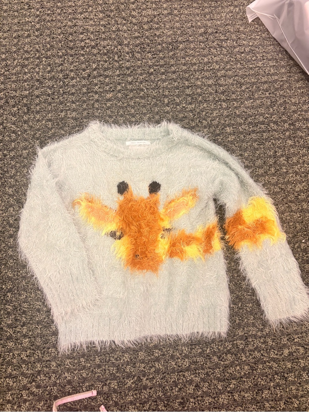 Zara Girls Fuzzy Fox Sweater Mint Green Size 4 (104 cm)